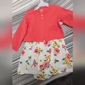 NWT Carter's Coral Cardigan and Floral Dress Set